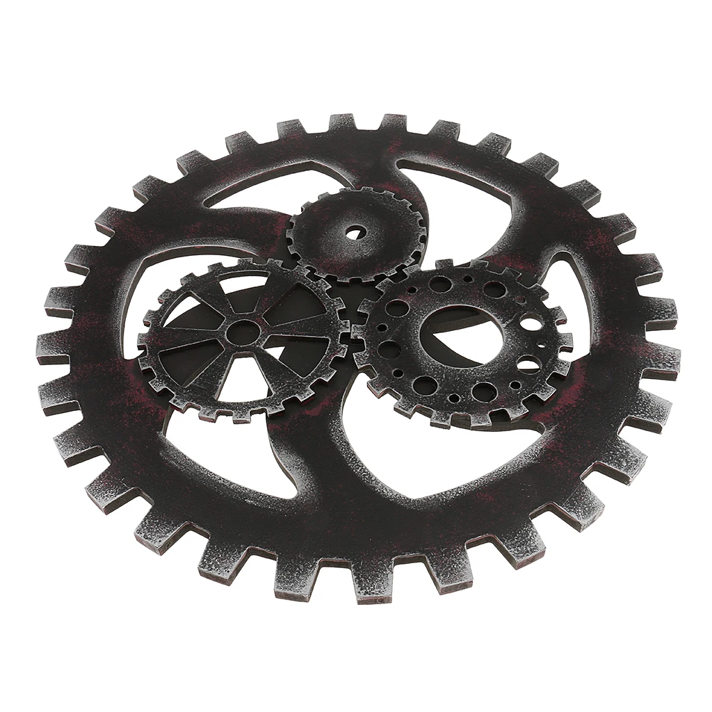 

Vintage Industrial Style Wooden Gear Ornaments for Club Bar Home Wall Hanging Decoration Black 40cm