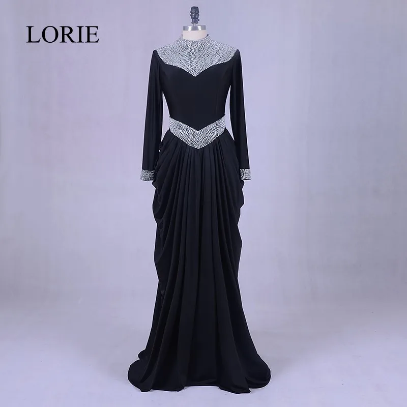 

Moroccan Kaftan Black Evening Dresses 2018 See Through High Neck Silver Crystal Muslim Long Sleeve Prom Dresses Vestido de festa