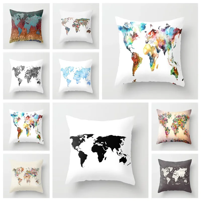 

YVEVON World Map Printed Throw Pillow Case Sofa Waist Cushion Cover Couch Car Seat Textile Living Room Bedroom decor 45cm 18inch