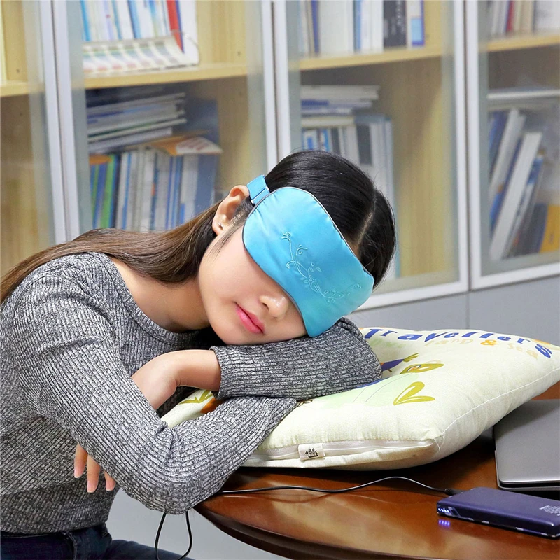

1Pcs 2-Layers Silk Sleeping Mask Heating Eyepatch Soft Eye Sleep Mask Travel Relaxing Sleeping Aid Blindfold USB Relaxation 44