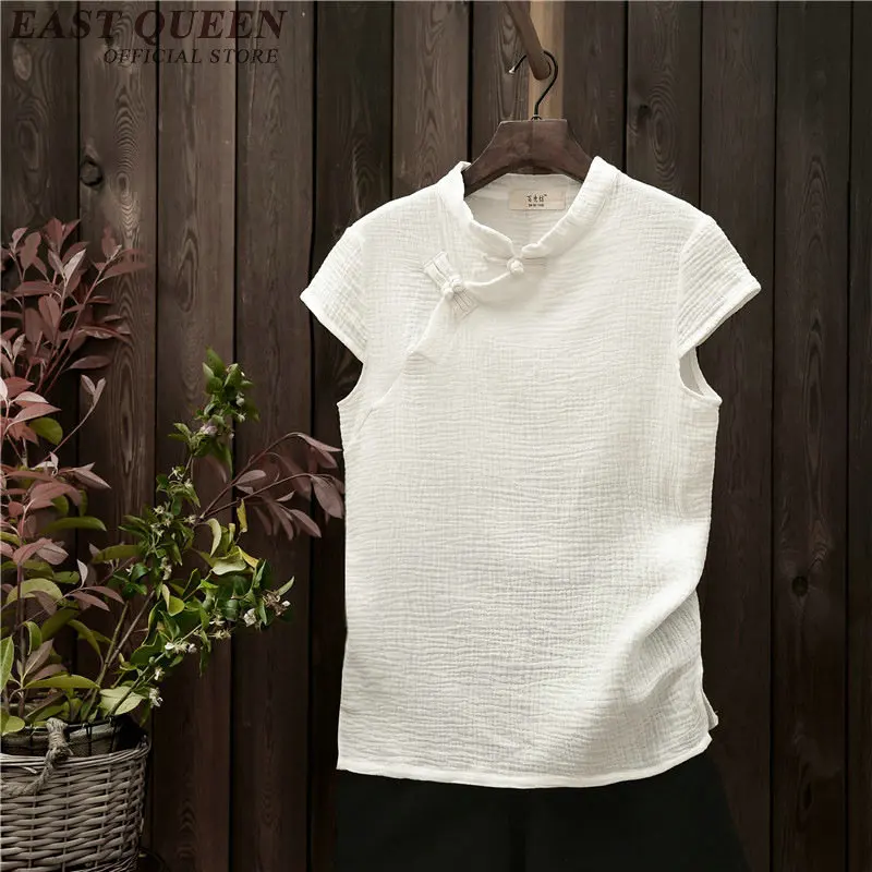 Cheongsam Топ льняная рубашка женская с коротким рукавом воротник-стойка Блузки Элегантный Белая Льняная блузка Универсальный Размер AA2508 YQ