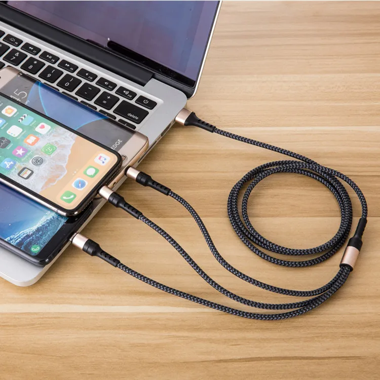 

3 in 1 5A 1.25m USB Cable for Mobile Phone Micro USB Type C 3in1 Charger Cable for iPhone Charging Cable Micro USB Charger Cord