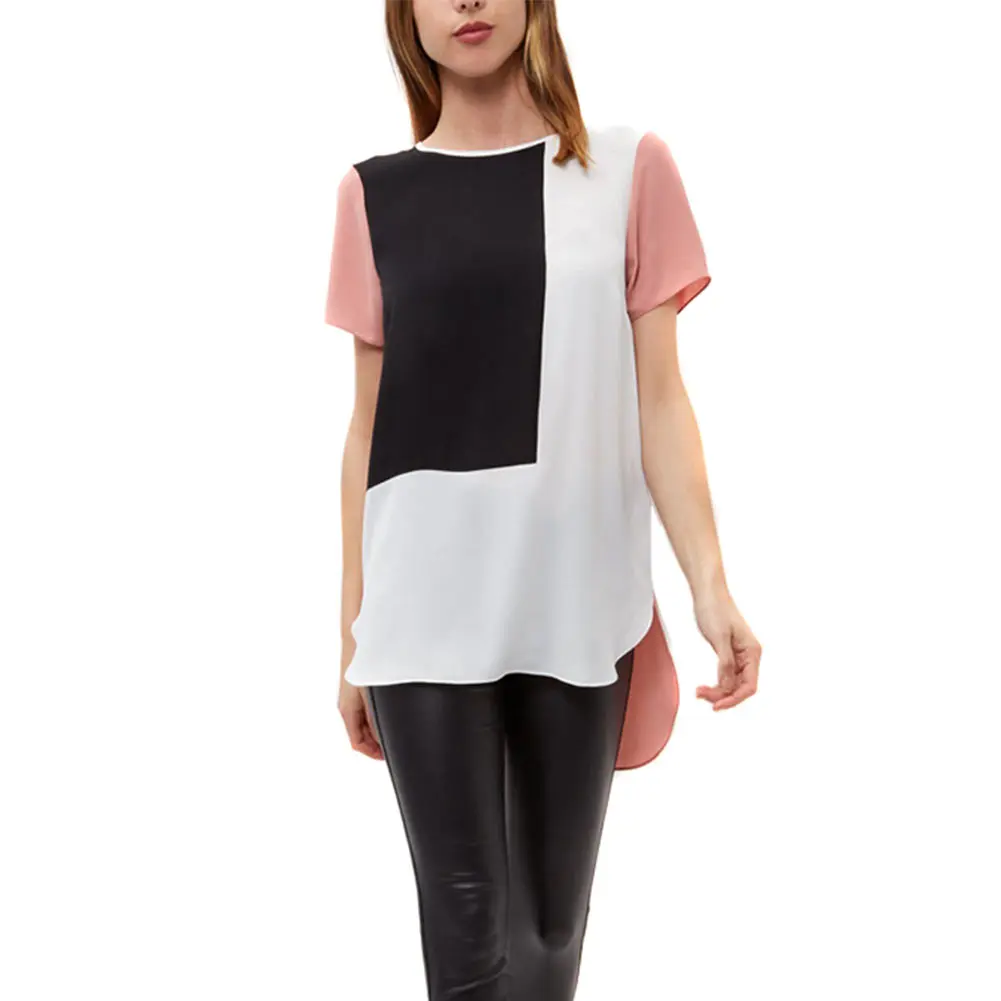 

Fashion Women Loose Long Chiffon Blouse Casual Patchwork Summer Geometric Blouses Shirt Plus Size 6XL HSJ88