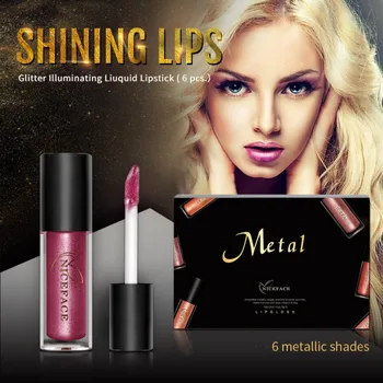 

Women Lip Gloss Makeup Set 6 Packs Metallic Shade Shimmer Lipsticks Glitter Liquid Lip Gloss Lip Cosmetics
