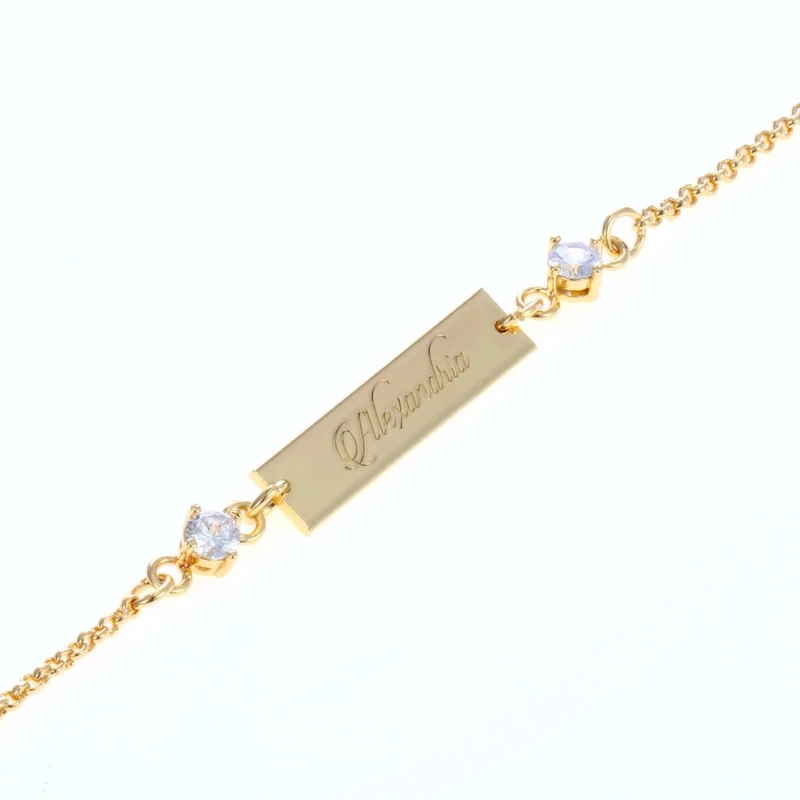 3UMeter Кристальный детский браслет золотого цвета 25*6 мм, персонализированный браслет с гравировкой имени, подарок на выпускной, ювелирные изделия для Etsy
