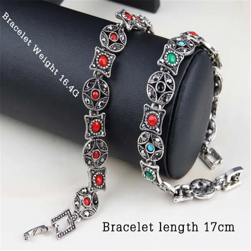 

Fashion India Jewelry Retro Bohemian Bracelet Women Resin Crystal Turkey Bracelets Female Ethnic Tibetan Silver Wristband Gifts