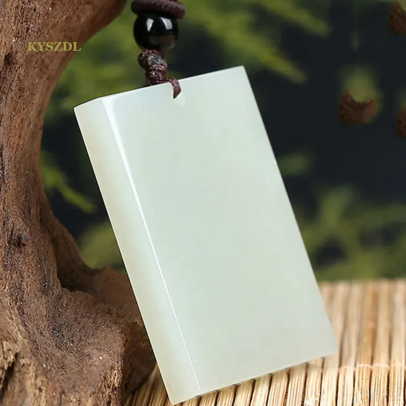 

KYSZDL natural Afghanistan Baiyu white stone Smooth square No cards Pendant Necklace Gifts for men and women