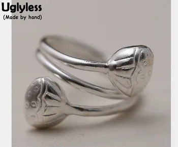 

Uglyless Genuine S990 Silver Lotus Finger Rings Ethnic Women Handmade Carved Flower Ring Adjustable Fine Jewelry Handmade Bijoux