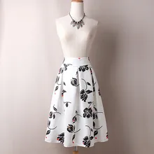 Summer Autumn Floral Print Vintage Skirt A-Line Skater Midi Skirt High Waist Ball Gown Women Skirt Elegant Saia dark blue midi a line skirt in red floral print