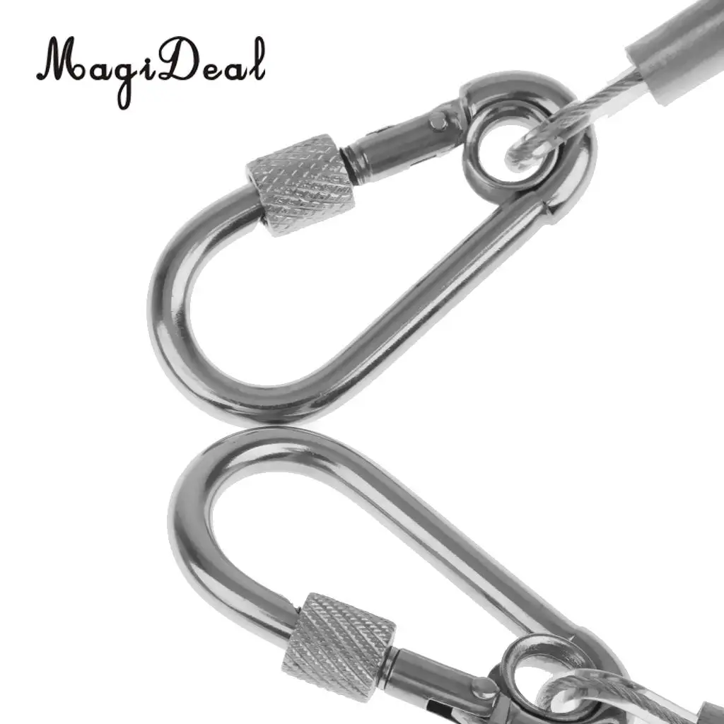 MagiDeal Durable Stainless Steel 1.6m Retractable Wire Coiled Lanyard Safety Rope With Lock Carabiners Rowing Boat Part Supplies
