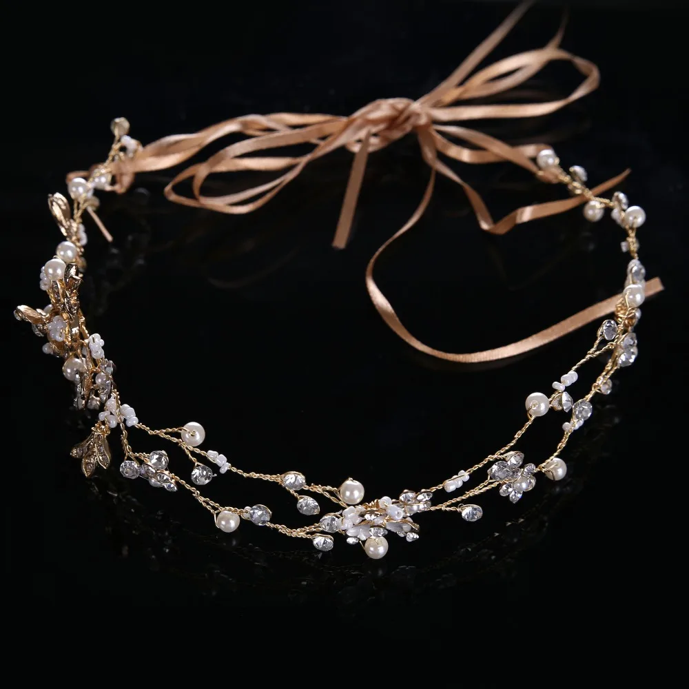 Gold Hairbands For Women Luxury Crystal Beads Hair Crowns Headbands
