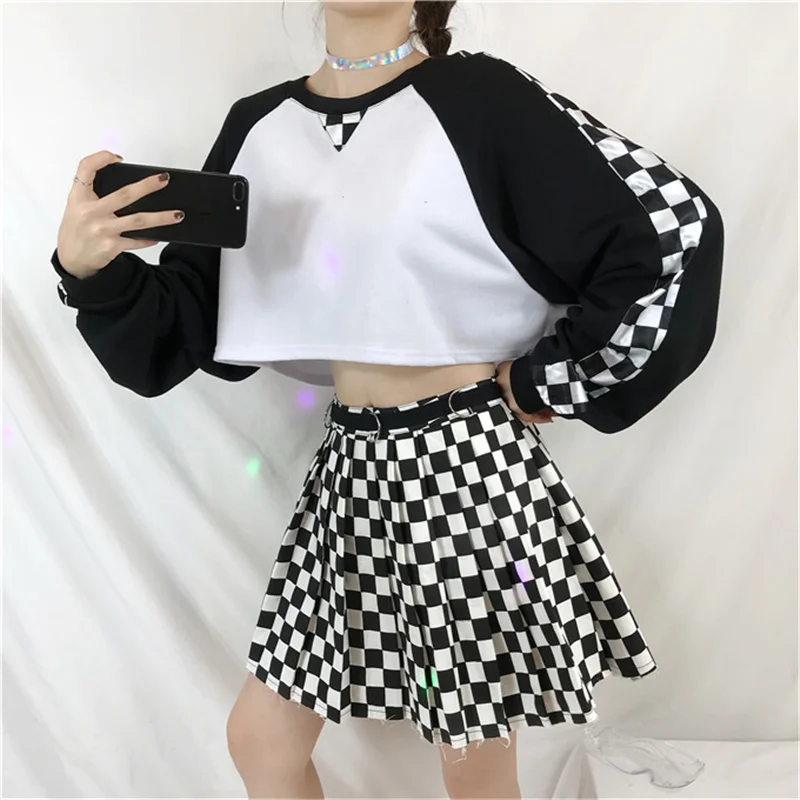 

High Waist Zipper Checkerboard Plaid Pleated Mini Skirt Korean Harajuku Streetwear Dance Ballroom Women Saia Gothic Faldas Tutu