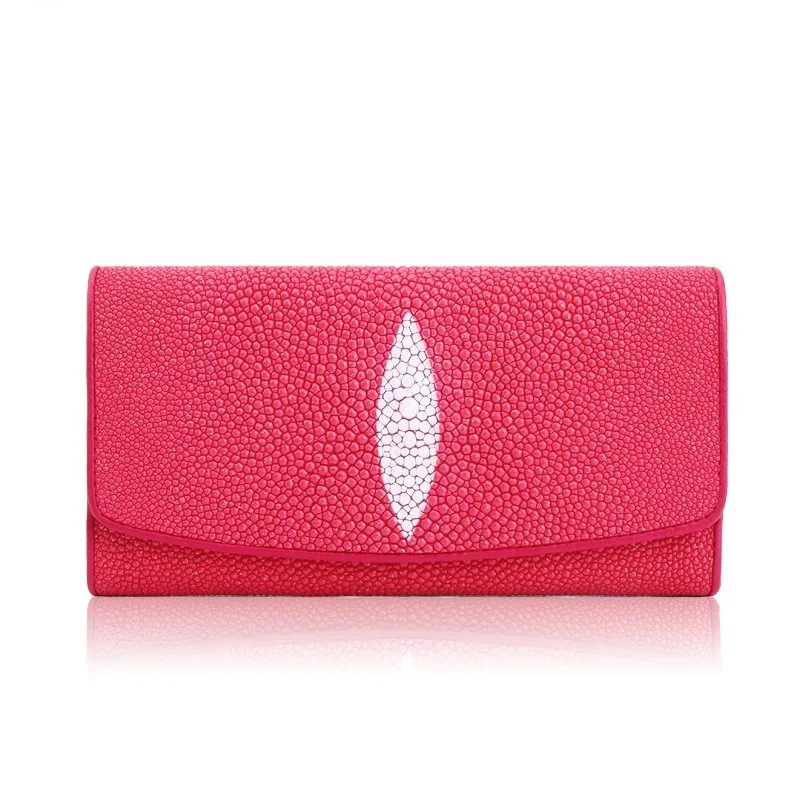 

Fancy Shiny Designer Genuine Stingray Skin Female Long Phone Purse Lady Pink Clutch Large Capacity Women's Card Holders Wallet