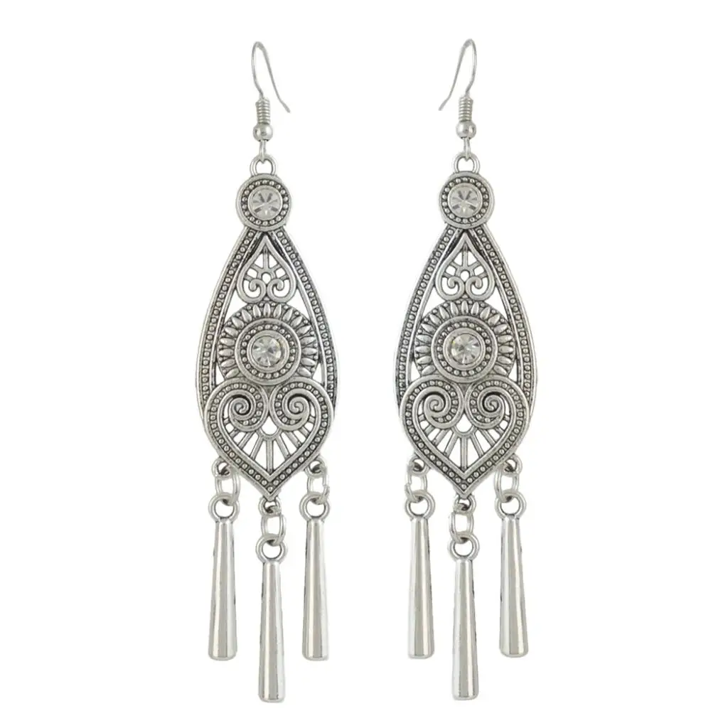 Women Vintage Bohemian Boho Style Antique Silver Long Tassel Hook