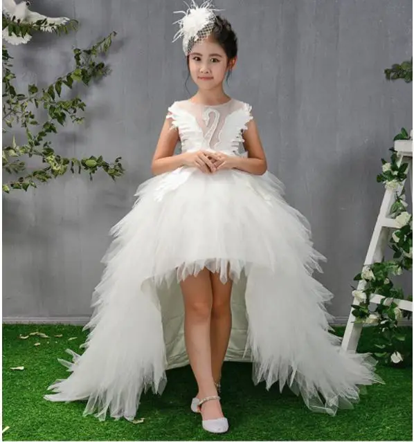 Г. Кружевное платье-пачка принцессы с перьями для девочек-подростков Детские платья для девочек, платья для свадебной вечеринки, одежда для маленьких девочек Vestidos L205