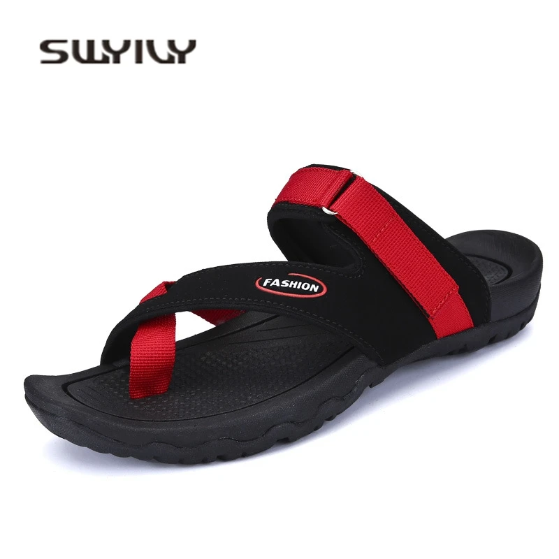 SWYIVY Mens Sandals Vietname Shoes Flip Flops 2018 Male Sandals Casual Shoes Comfortable Flat Rome Beach Shoes 38 44 Black Red