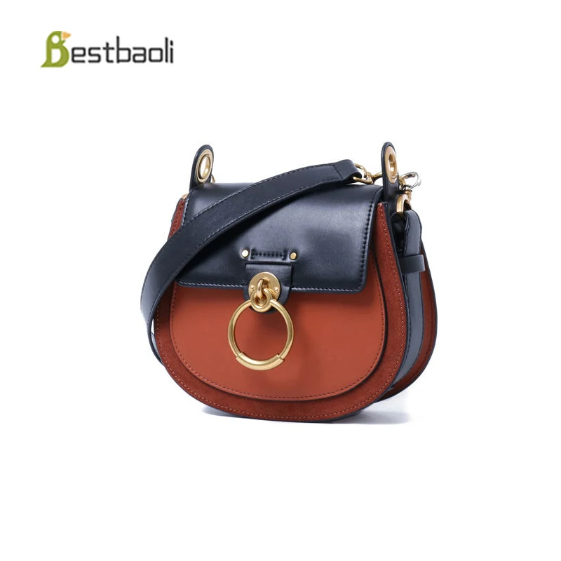 Bestbaoli Fashion Female Handbags High Quality Cowhide Shoulder Women Bags Designer Annular Metal Ring Ladies Crossbody Bag Tote metal ring tassels colour block tote bag