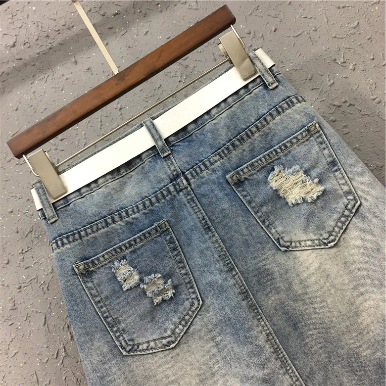 Verão Novas Mulheres Denim Saias Buraco Flor Bordado Irregular Feminino Elegante Sexy Retas 2021 4 flor bordado irregular feminino elegante sexy saias retas
