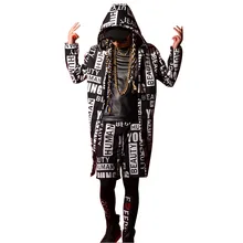 Индивидуальный мужской модный длинный Тренч в стиле хип-хоп с капюшоном, Мужская Уличная одежда, Повседневный Кардиган, куртка танцовщица, певица, сценические костюмы