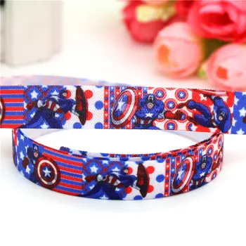 

DUWES 5/8'' Free shipping Fold Elastic FOE american captain printed headband headwear diy decoration wholesale OEM D599