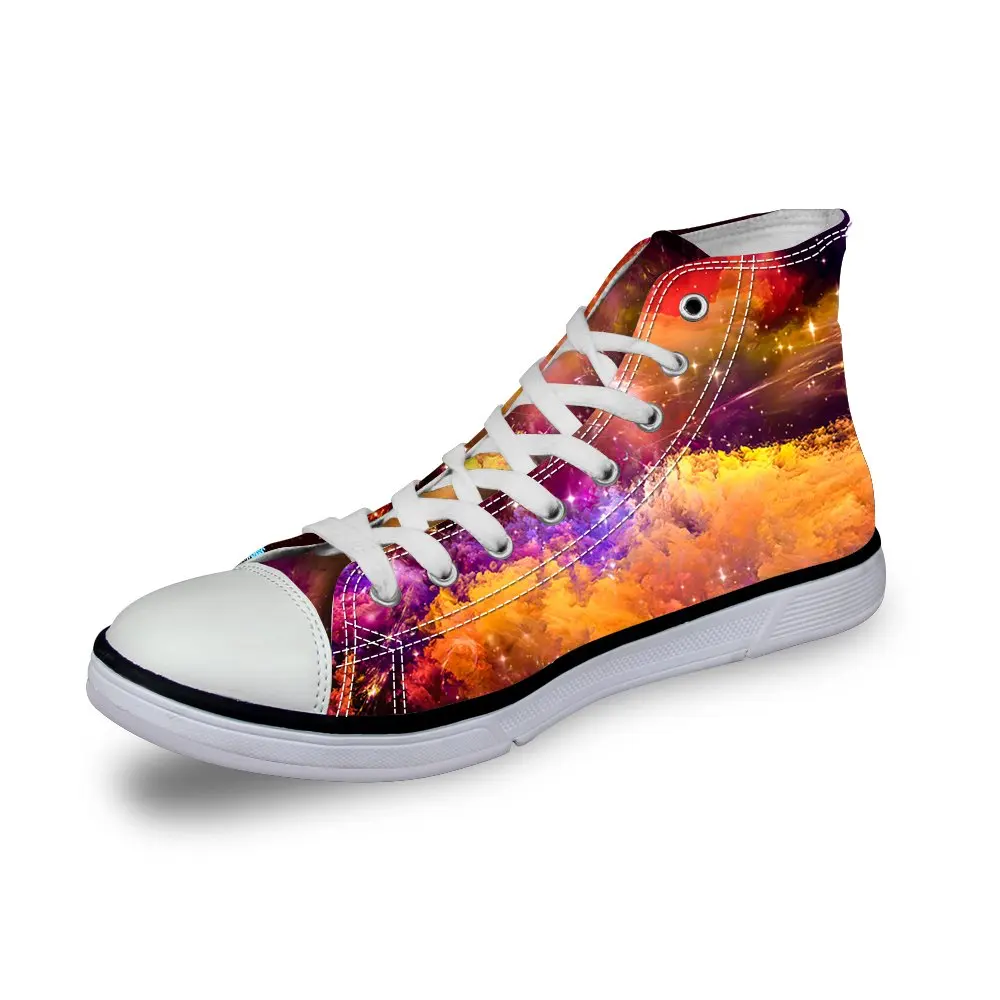 

WHEREISART Yellow Shiny Glitter Unisex High Top Women Men's Galaxy Shoes Canvas Fashion Sneakers Lace Up