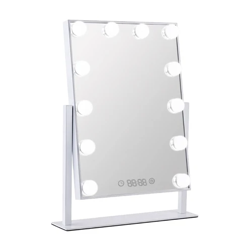 Espelho de Maquiagem Profissional com Luzes Conjunto de Mesa com Toque Led e Relógio Vaidade Inteligente Ajustável Luzes Digital