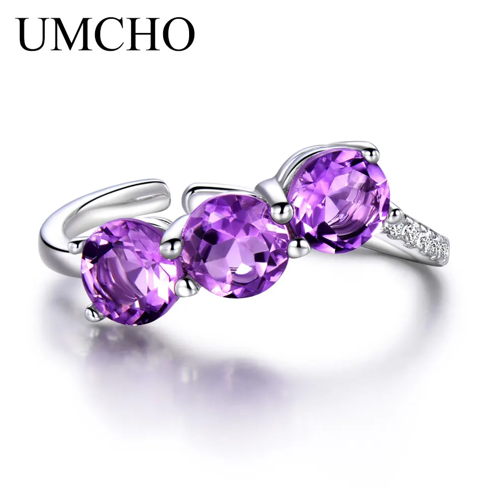 

UMCHO 1.8ct Natural Amethyst Genuine 100% 925 Sterling Silver Engagement Rings For Women Silver 925 Jewelry Christmas Gift