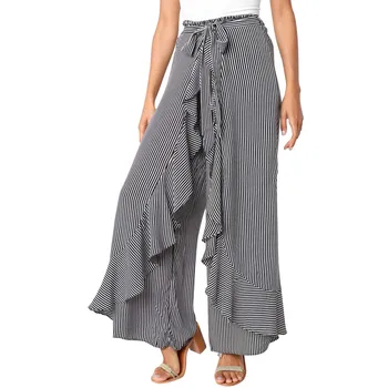 

trousers women Ladies Summer Striped Wide Leg High Waist Pants Casual Long Trousers super quality pantalones mujer