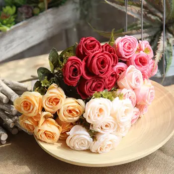 

6 heads Rose Colorful Silk Flowers artificial flower Home Decor for wedding small roses bouquet decoration Display Flower 10pcs