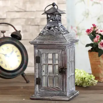 

Handmade European style wood + iron Windproof Candles Holders