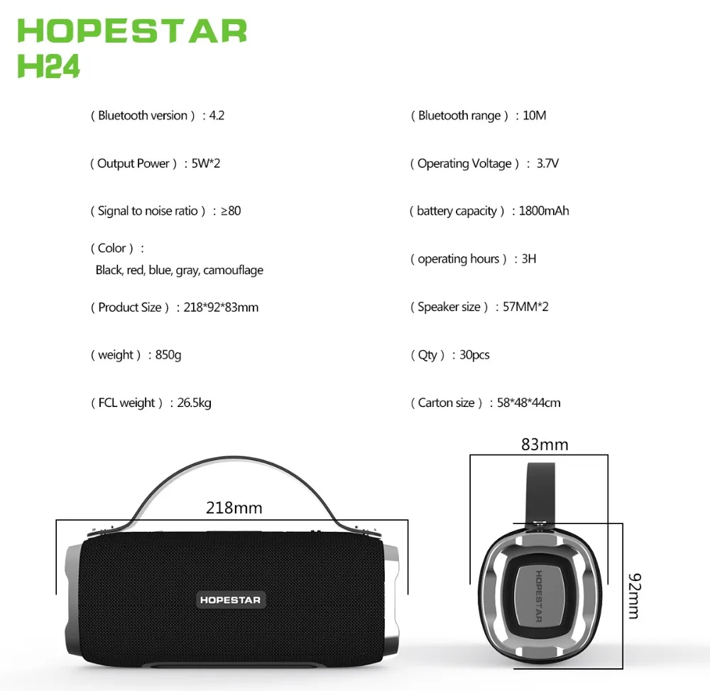 Hopestar H24 Портативный Беспроводной Bluetooth Динамик на открытом воздухе Водонепроницаемый полный диапазон громкий Динамик стерео Поддержка Динамик s компьютер