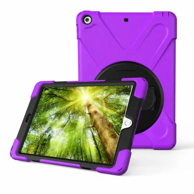 Для iPad 9,7 чехол детский безопасный противоударный защитный чехол резиновый ремешок подставка прочный жесткий чехол для A1822 A1823 A1893 - Цвет: Фиолетовый