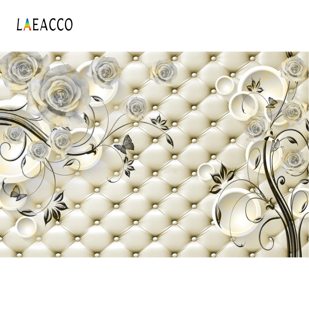  Laeacco Floral Headboard Bed Diamond Pattern Flowers Butterfly Scene Photographic Backgrounds Photo