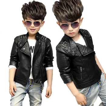 

Teenager Girl Boys Leather Jacket Boys Casual Black Solid Children Outerwear Kids Girls Coats Winter Leather Jackets 2017 New