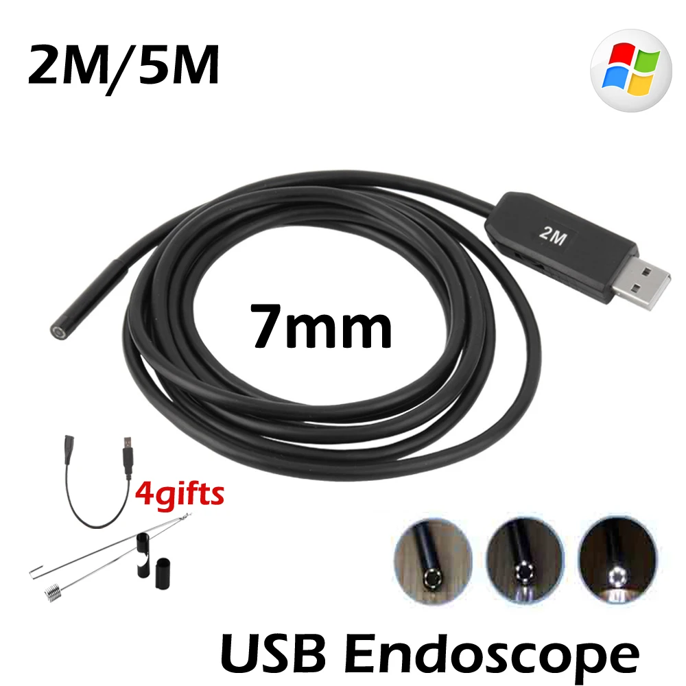 

7mm Lens USB Endoscop Camera 2M 5M 6LED IP67 Waterproof Snake USB Inspection Portable Endoscope Camera With Side Mirror