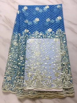 

2018 New Arrival African Guipure Material Sky Blue/ Gold Nigeria French Lace Chemical Fabric High Quality Sequins Lace Fabric