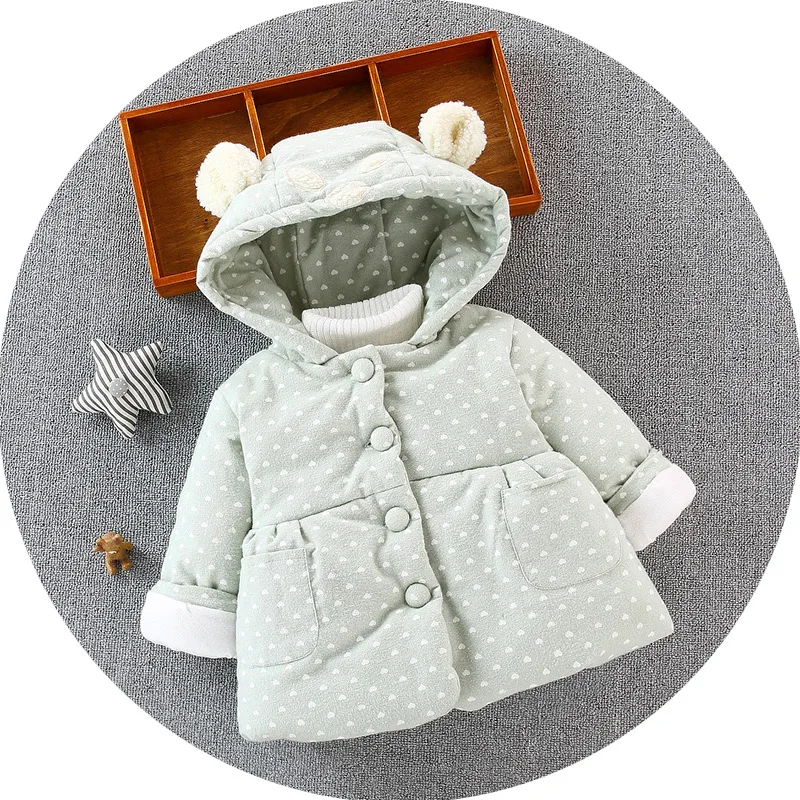Детская теплая зимняя одежда для маленьких девочек; бархатные утепленные парки с капюшоном и принтом в виде сердечек; куртка; пальто; Верхняя одежда; Casaco S7216