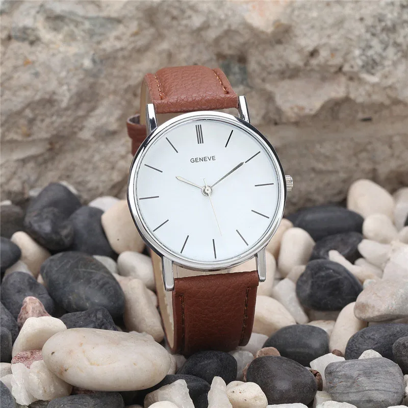 

Men Women Leather Analog Stainless Steel Quartz Wrist Watch Reloj mujeres