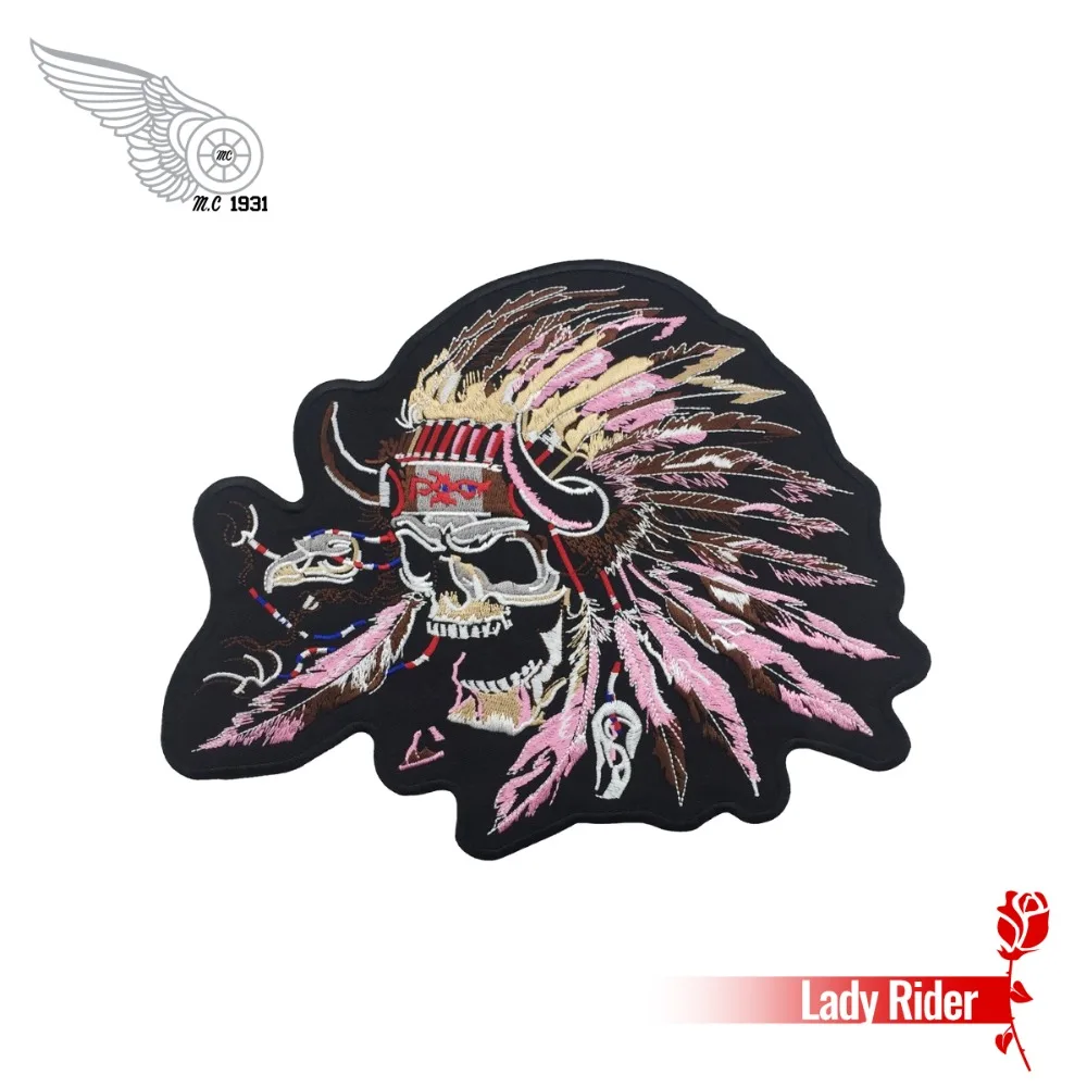 

Indian lady rider skull patch custom new embroidery iron on patches for clothing jacket hippie tshirt