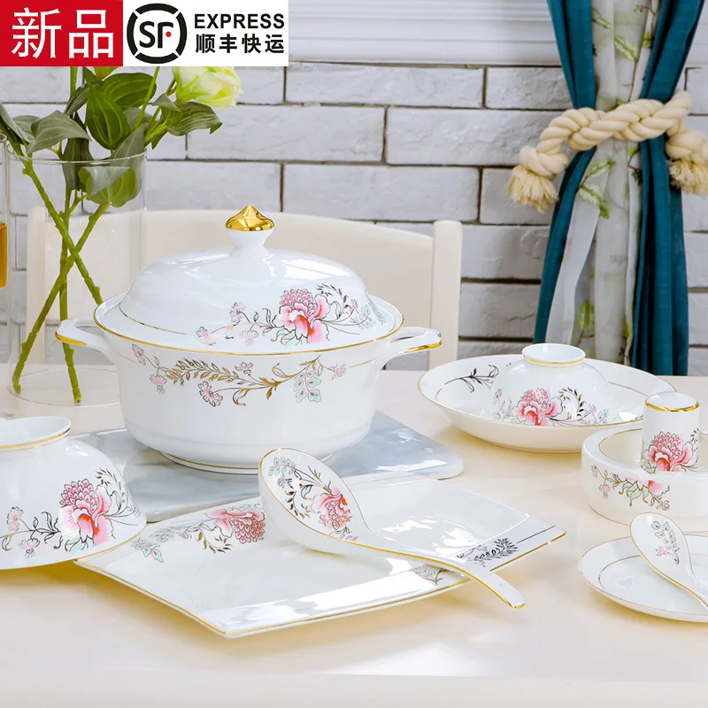 

cutlery dinner Jingdezhen Ceramic Tableware Set American Bowl and Dish Set Household Bone Porcelain Bowl and Plate Western Style