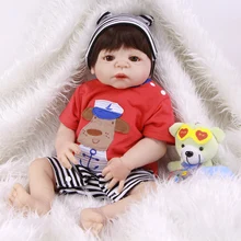 23 Lifelike alive reborn bonecas handmade Reborn Baby Doll Boy Full Body Vinyl Silicone with Pacifier and Striped clothes gift