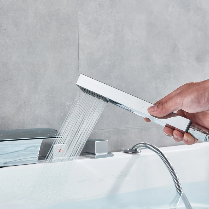 quyanre led bathtub faucet led waterfall bath shower faucet widespread tub sink faucet dual handls hot cold water mixer tap bathroom shower faucet1