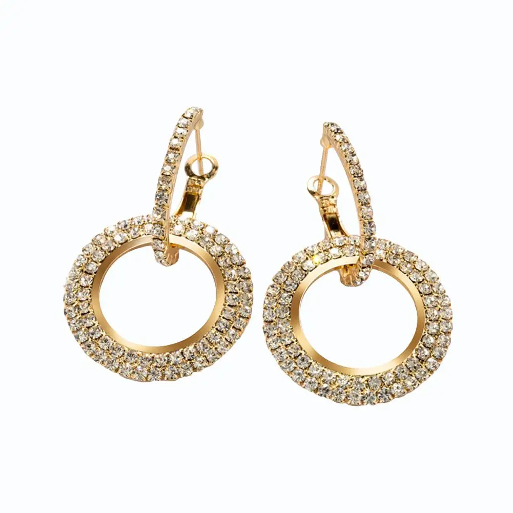 

Women Linked Circle Long Dangle Full Rhinestone Huggie Earrings Jewelry Gift New