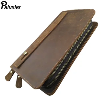 

Large Capacity Men Fashion Crazy Horse Cowhide Wallet Retro Long Thick Genuine Leather Card Holder Cash Slot Zipper Clutch Bag