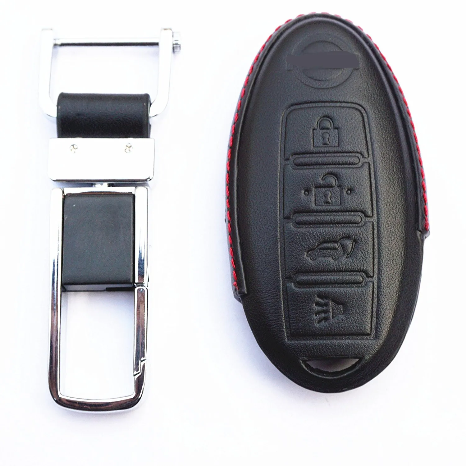 

WFMJ Leather 4 Buttons Key Chain Cover Case For Nissan 350Z 370Z Pathfinder Versa Maxima Altima Armada Rogue Sentra Murano GT-R