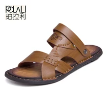 POLALI/дышащие летние мужские кожаные сандалии-шлепанцы; Роскошные брендовые классические мужские итальянские дизайнерские сандалии