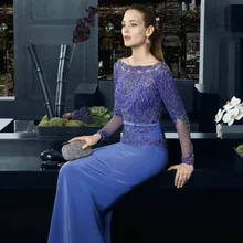 Mode Blau Abendkleider Mit Langen Ärmeln mit Schwer Gefrieste Sexy Weg Von Der Schulter Prom Kleider Neue Ankunft Formale Kleider