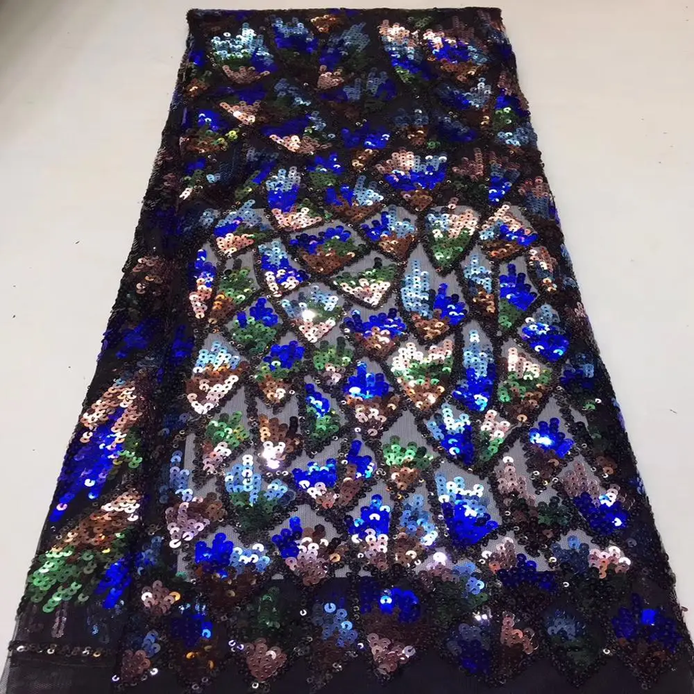 

Latest African Sequins Net Lace Fabric High Quality Nigeria Indian Embroidery Sequined Lace Fabrics Apply to Party Dress A2286
