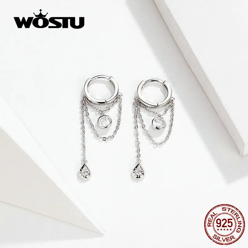 Cena WOSTU 925 srebro przezroczysta cyrkonia kolczyki dla kobiet proste kolczyki w stylu tworzenia biżuterii ślubnej CQE638
