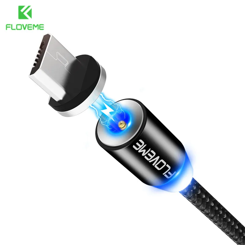 FLOVEME светодиодный магнитный Micro USB кабель 1 м Плетеный 5В/2а Магнитный зарядный кабель для телефона samsung Galaxy S6 S7 Edge Xiaomi Redmi 4X